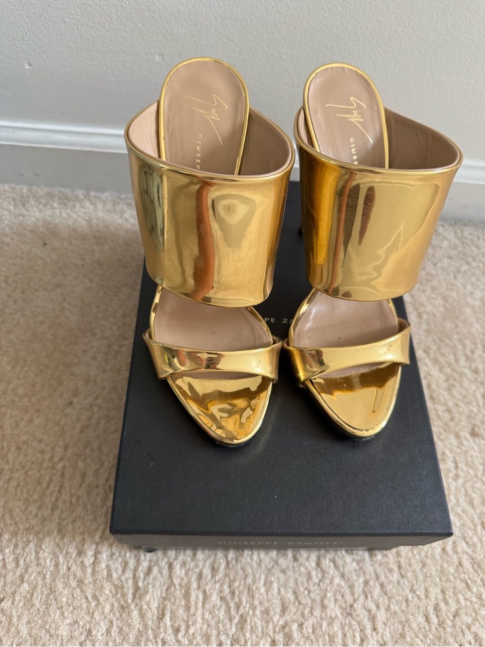 Giuseppe Zanotti Metallic Gold Stiletto Slide Sandals - Picture 2 of 5